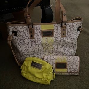 Calvin Klein tote with wallet and makeup bag